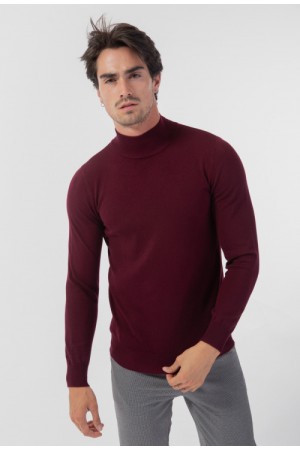 Ανδρικό λεπτό πουλόβερ με ψηλό λαιμό - Μπορντό
