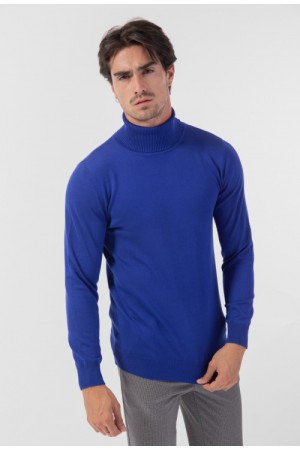 Ανδρικό λεπτό πουλόβερ με ζιβάγκο - Μπλε ηλεκτρίκ