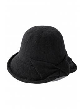 Μάλλινο καπέλο με φιόγκο στην πίσω πλευρά - Μαύρο     