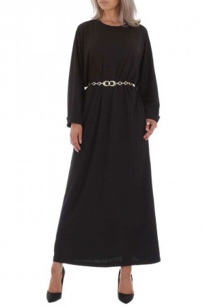 Μακρύ φόρεμα με ζώνη αλυσίδα - Μαύρο