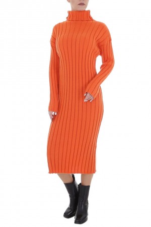 Μίντι ριμπ φόρεμα ζιβάγκο - Πορτοκαλί