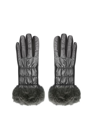 Μεταλλιζέ γάντια με γούνα - Γκρι          