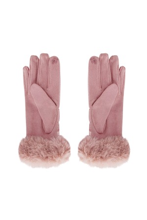 Μεταλλιζέ γάντια με γούνα - Ροζ