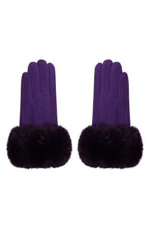 Γάντια με όψη σουέτ με γούνα - Μωβ
