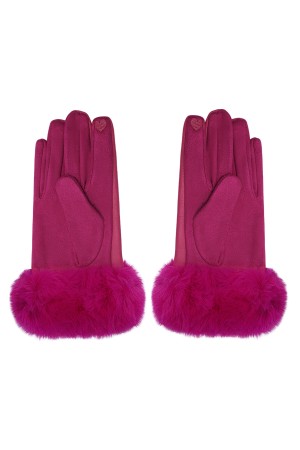 Γάντια με όψη δέρματος και γούνα - Φούξια