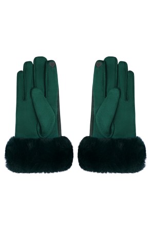 Γάντια με όψη δέρματος και γούνα - Πράσινο        