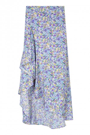 Φλοράλ ασύμμετρη φούστα με βολάν - Μωβ