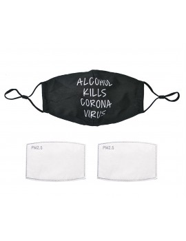 Μαύρη υφασμάτινη μάσκα "Alcohol kills viruses" με φίλτρο, One size