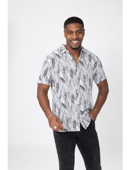 Ανδρικό κοντομάνικο πουκάμισο με πούπουλα - Μαύρο   