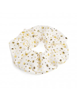 Λευκό scrunchie με μεταλλικά χρυσά πουά