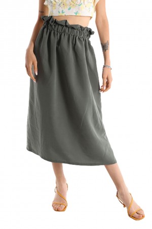 Μίντι φούστα με μέση paperbag - Χακί