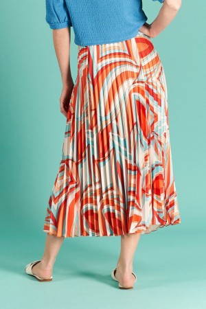 Μακριά πλισέ φούστα  με γεωμετρικό print - Πορτοκαλί
