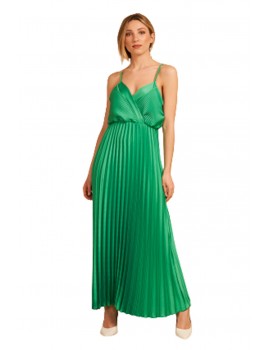 Μακρύ πλισέ σατινέ φόρεμα - Πράσινο