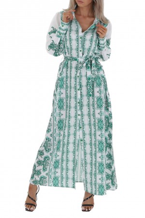 Μακρύ πουκαμισο-φόρεμα με μοτίβο - Πράσινο