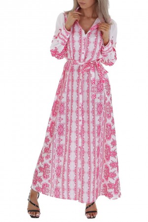 Μακρύ πουκαμισο-φόρεμα με μοτίβο - Ροζ