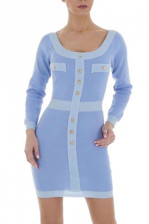 Εφαρμοστό φόρεμα με διχρωμία - Ανοιχτό μπλε