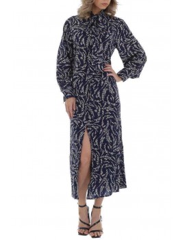 Πουκαμισο-φόρεμα με μοτίβο φύλλων και φιόγκο - Μπλε σκούρο
