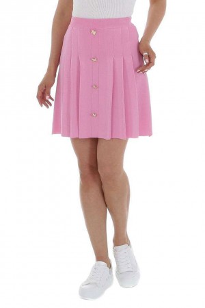 Μίνι φούστα με πιέτες και χρυσά κουμπιά -  Ροζ