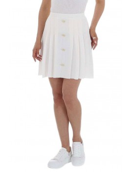 Μίνι φούστα με πιέτες και χρυσά κουμπιά - Λευκό