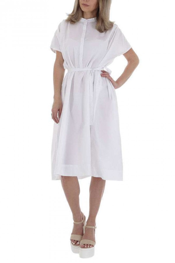 Βαμβακερό μίντι σεμιζιέ φόρεμα - Λευκό