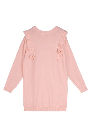 Μακρύ πουλόβερ με βολάν  - Ροζ