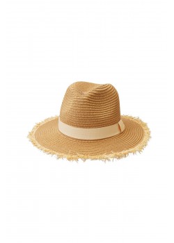 Ψάθινο καπέλο με λεπτομέρεια κορδέλας - Μπεζ