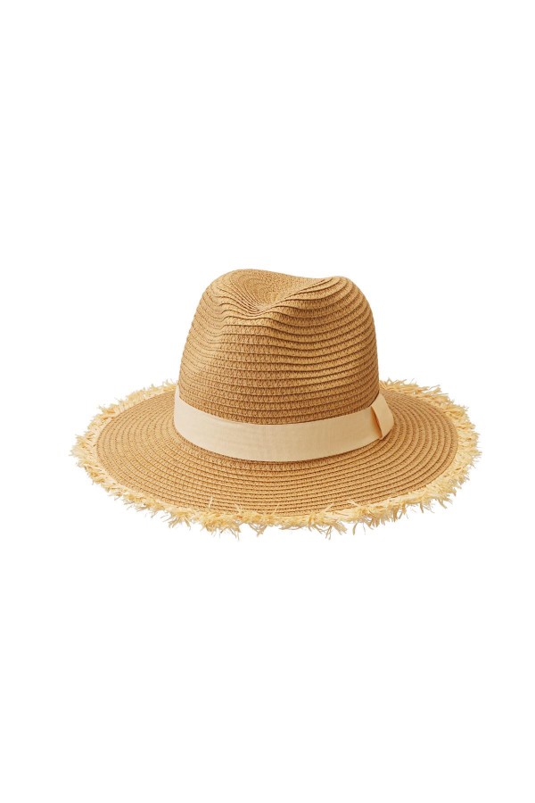 Ψάθινο καπέλο με λεπτομέρεια κορδέλας - Μπεζ