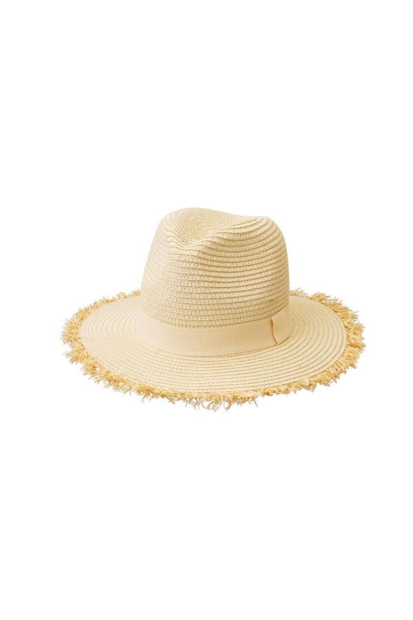 Ψάθινο καπέλο με λεπτομέρεια κορδέλας - Φυσικό