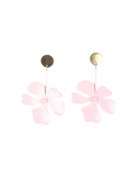 Σκουλαρίκια με κρεμαστά μεταλλικά λουλούδια - Ροζ
