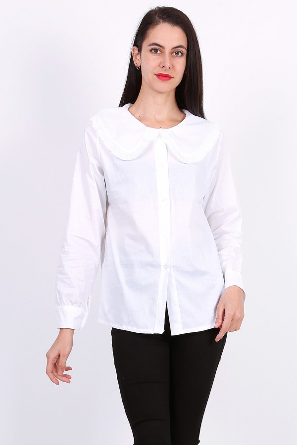 Λευκό βαμβακερό πουκάμισο με γιακά