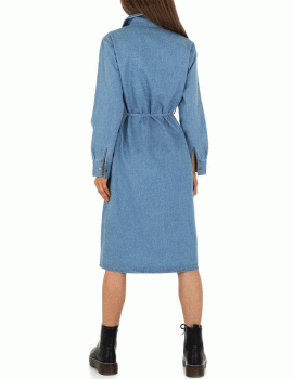 Τζιν μίντι φόρεμα με ζώνη - Μπλε