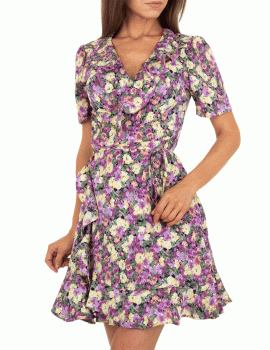 Κρουαζέ φλοράλ φόρεμα με βολάν - Λιλά